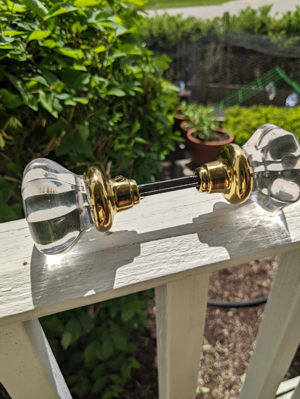 Vintage Heavy Clear Glass Door Knobs Spindle Brass